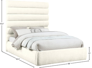Meridian Furniture Adam Channel Tufted Queen Platform Bed Tall Chenille Headboard for Primary Bedroom B1257Cream-Q70