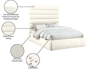 Meridian Furniture Adam Channel Tufted Queen Platform Bed Tall Chenille Headboard for Primary Bedroom B1257Cream-Q70