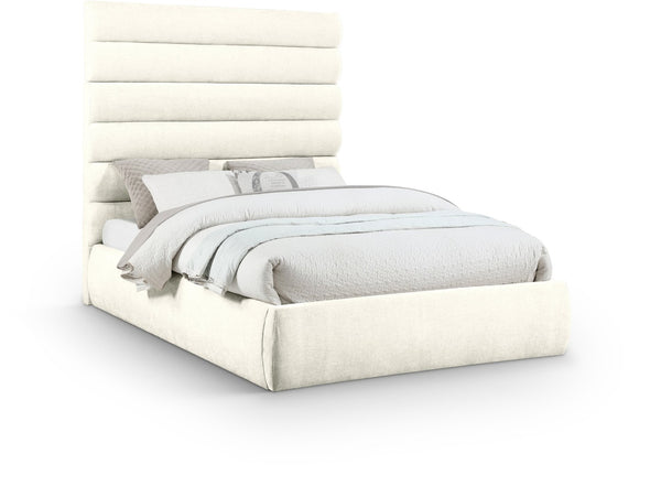 Meridian Furniture Adam Channel Tufted Queen Platform Bed Tall Chenille Headboard for Primary Bedroom B1257Cream-Q70