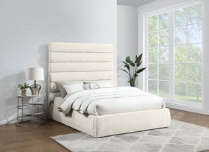 Meridian Furniture Adam Channel Tufted Queen Platform Bed Tall Chenille Headboard for Primary Bedroom B1257Cream-Q70