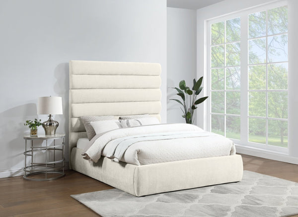 Meridian Furniture Adam Channel Tufted Queen Platform Bed Tall Chenille Headboard for Primary Bedroom B1257Cream-Q70