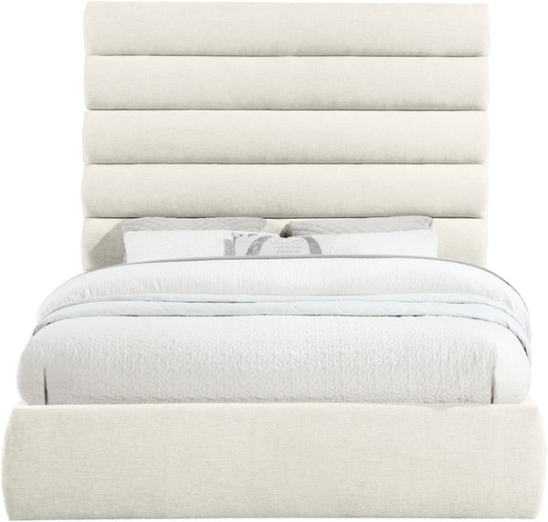 Meridian Furniture Adam Channel Tufted Queen Platform Bed Tall Chenille Headboard for Primary Bedroom B1257Cream-Q70