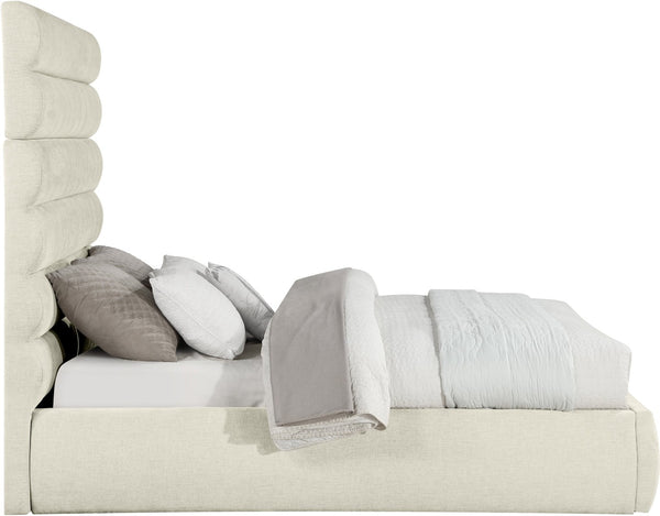 Meridian Furniture Adam Channel Tufted Queen Platform Bed Tall Chenille Headboard for Primary Bedroom B1257Cream-Q70