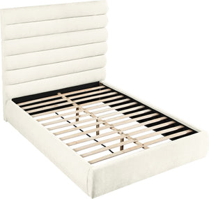 Meridian Furniture Adam Channel Tufted Queen Platform Bed Tall Chenille Headboard for Primary Bedroom B1257Cream-Q70