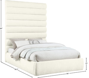 Meridian Furniture Adam Channel Tufted Chenille Queen Bed with Tall Modular Headboard for Bedroom B1257Cream-Q90