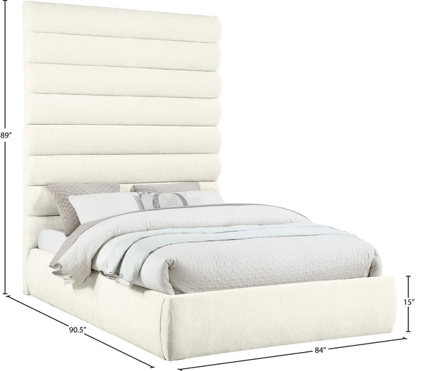 Meridian Furniture Adam Channel Tufted Chenille Queen Bed with Tall Modular Headboard for Bedroom B1257Cream-Q90
