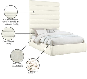 Meridian Furniture Adam Channel Tufted Chenille Queen Bed with Tall Modular Headboard for Bedroom B1257Cream-Q90