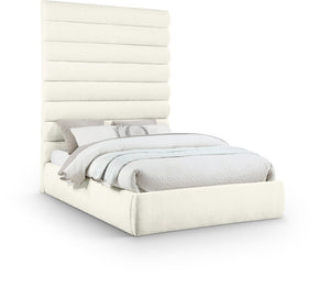 Meridian Furniture Adam Channel Tufted Chenille Queen Bed with Tall Modular Headboard for Bedroom B1257Cream-Q90