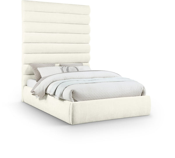 Meridian Furniture Adam Channel Tufted Chenille Queen Bed with Tall Modular Headboard for Bedroom B1257Cream-Q90