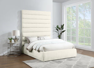 Meridian Furniture Adam Channel Tufted Chenille Queen Bed with Tall Modular Headboard for Bedroom B1257Cream-Q90