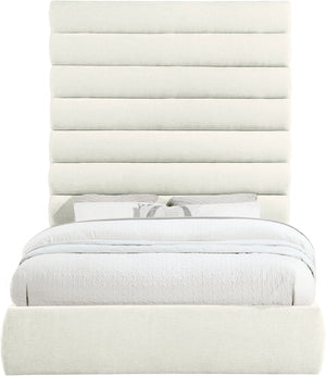 Meridian Furniture Adam Channel Tufted Chenille Queen Bed with Tall Modular Headboard for Bedroom B1257Cream-Q90