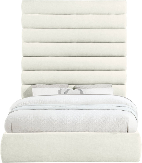 Meridian Furniture Adam Channel Tufted Chenille Queen Bed with Tall Modular Headboard for Bedroom B1257Cream-Q90