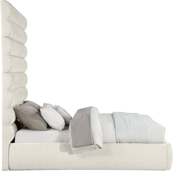 Meridian Furniture Adam Channel Tufted Chenille Queen Bed with Tall Modular Headboard for Bedroom B1257Cream-Q90