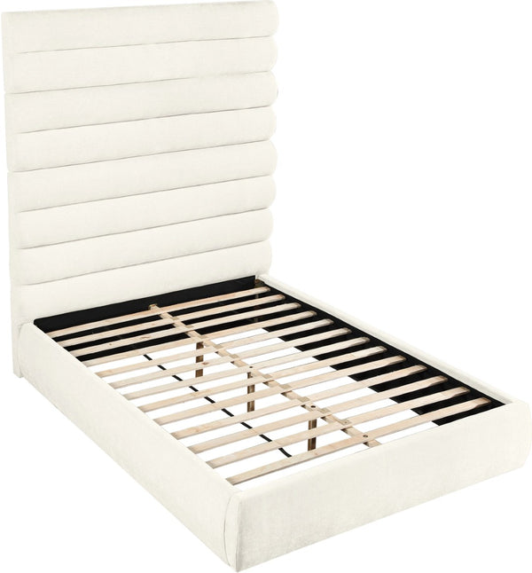 Meridian Furniture Adam Channel Tufted Chenille Queen Bed with Tall Modular Headboard for Bedroom B1257Cream-Q90