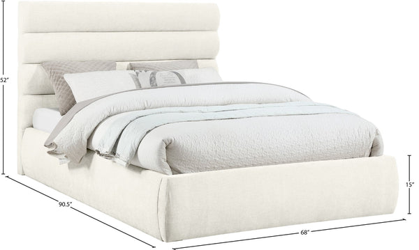 Meridian Furniture Adam Channel Tufted Chenille Queen Bed Frame with Slatted Platform Base Included B1257Cream-Q