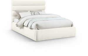Meridian Furniture Adam Channel Tufted Chenille Queen Bed Frame with Slatted Platform Base Included B1257Cream-Q