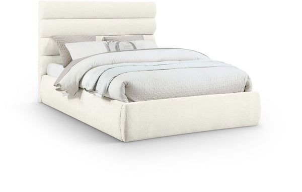 Meridian Furniture Adam Channel Tufted Chenille Queen Bed Frame with Slatted Platform Base Included B1257Cream-Q