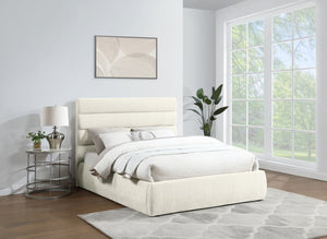Meridian Furniture Adam Channel Tufted Chenille Queen Bed Frame with Slatted Platform Base Included B1257Cream-Q
