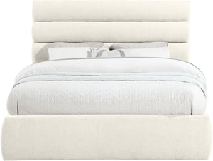 Meridian Furniture Adam Channel Tufted Chenille Queen Bed Frame with Slatted Platform Base Included B1257Cream-Q
