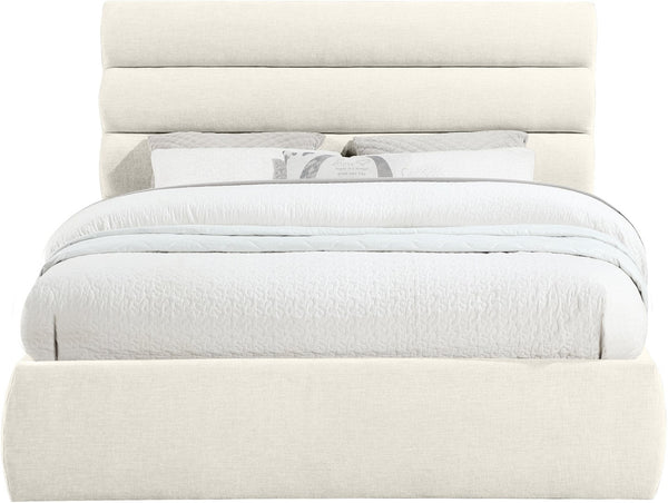 Meridian Furniture Adam Channel Tufted Chenille Queen Bed Frame with Slatted Platform Base Included B1257Cream-Q