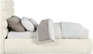 Meridian Furniture Adam Channel Tufted Chenille Queen Bed Frame with Slatted Platform Base Included B1257Cream-Q