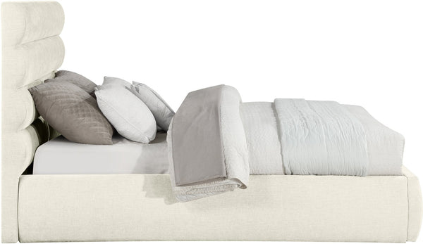Meridian Furniture Adam Channel Tufted Chenille Queen Bed Frame with Slatted Platform Base Included B1257Cream-Q