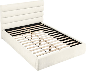 Meridian Furniture Adam Channel Tufted Chenille Queen Bed Frame with Slatted Platform Base Included B1257Cream-Q