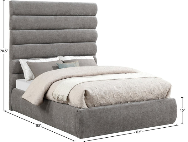 Meridian Furniture Adam Channel Tufted Full Bed Soft Grey Chenille Upholstered Contemporary Bedroom Frame B1257Grey-F70