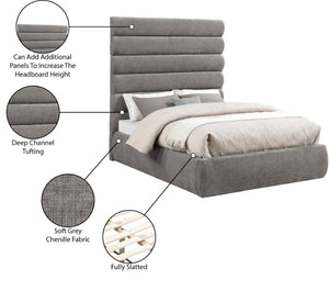Meridian Furniture Adam Channel Tufted Full Bed Soft Grey Chenille Upholstered Contemporary Bedroom Frame B1257Grey-F70