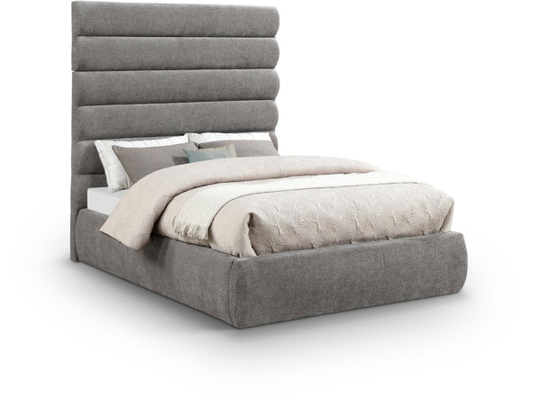 Meridian Furniture Adam Channel Tufted Full Bed Soft Grey Chenille Upholstered Contemporary Bedroom Frame B1257Grey-F70