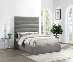 Meridian Furniture Adam Channel Tufted Full Bed Soft Grey Chenille Upholstered Contemporary Bedroom Frame B1257Grey-F70