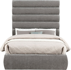 Meridian Furniture Adam Channel Tufted Full Bed Soft Grey Chenille Upholstered Contemporary Bedroom Frame B1257Grey-F70
