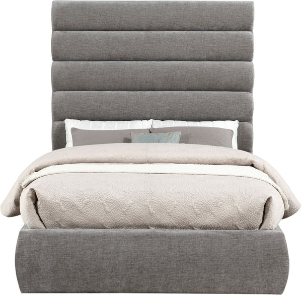 Meridian Furniture Adam Channel Tufted Full Bed Soft Grey Chenille Upholstered Contemporary Bedroom Frame B1257Grey-F70