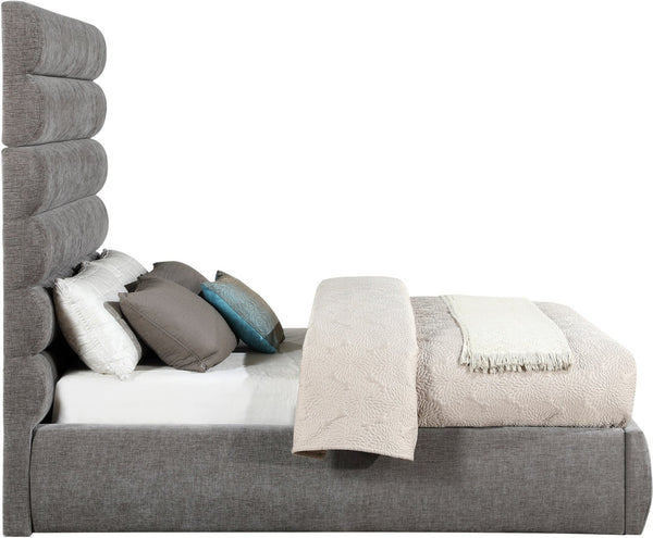 Meridian Furniture Adam Channel Tufted Full Bed Soft Grey Chenille Upholstered Contemporary Bedroom Frame B1257Grey-F70