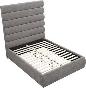 Meridian Furniture Adam Channel Tufted Full Bed Soft Grey Chenille Upholstered Contemporary Bedroom Frame B1257Grey-F70
