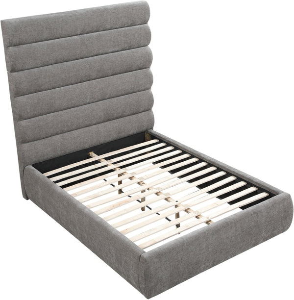 Meridian Furniture Adam Channel Tufted Full Bed Soft Grey Chenille Upholstered Contemporary Bedroom Frame B1257Grey-F70