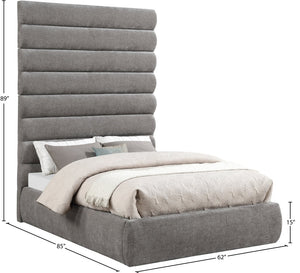 Meridian Furniture Adam Channel Tufted Chenille Full Bed with Tall Adjustable Headboard for Modern Rooms B1257Grey-F90