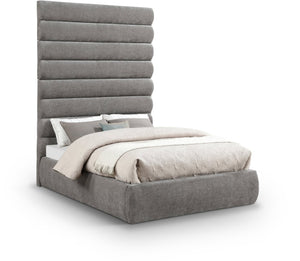 Meridian Furniture Adam Channel Tufted Chenille Full Bed with Tall Adjustable Headboard for Modern Rooms B1257Grey-F90
