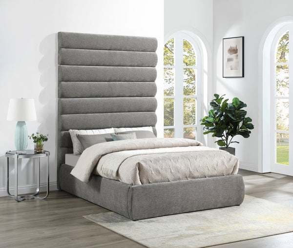 Meridian Furniture Adam Channel Tufted Chenille Full Bed with Tall Adjustable Headboard for Modern Rooms B1257Grey-F90