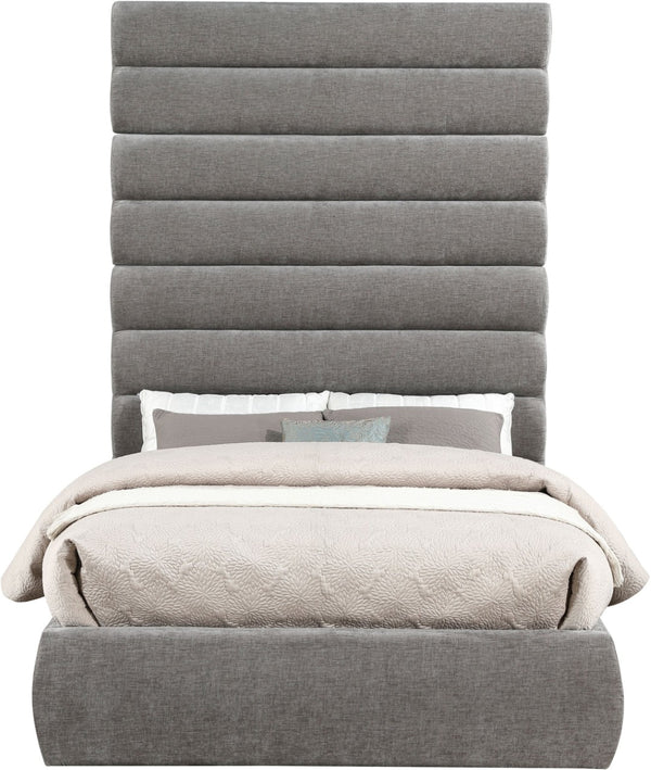 Meridian Furniture Adam Channel Tufted Chenille Full Bed with Tall Adjustable Headboard for Modern Rooms B1257Grey-F90