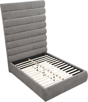 Meridian Furniture Adam Channel Tufted Chenille Full Bed with Tall Adjustable Headboard for Modern Rooms B1257Grey-F90