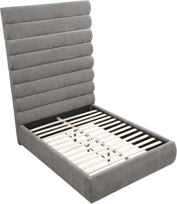 Meridian Furniture Adam Channel Tufted Chenille Full Bed with Tall Adjustable Headboard for Modern Rooms B1257Grey-F90