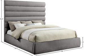 Meridian Furniture Adam Channel Tufted King Bed Soft Chenille Upholstered for Contemporary Bedrooms B1257Grey-K70