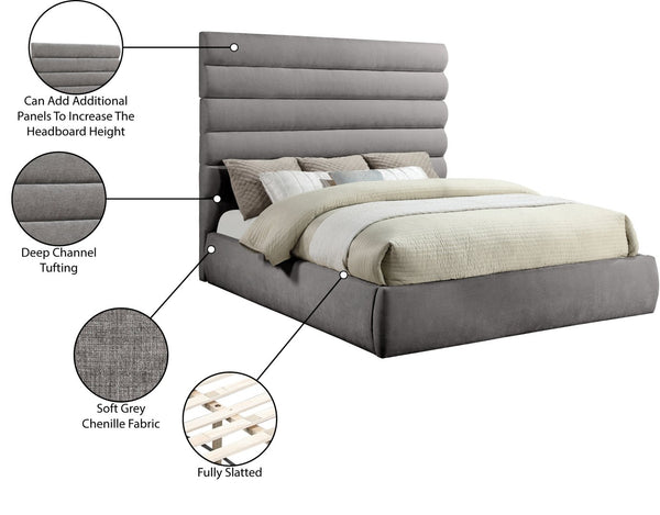 Meridian Furniture Adam Channel Tufted King Bed Soft Chenille Upholstered for Contemporary Bedrooms B1257Grey-K70