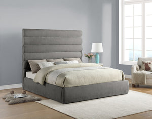 Meridian Furniture Adam Channel Tufted King Bed Soft Chenille Upholstered for Contemporary Bedrooms B1257Grey-K70