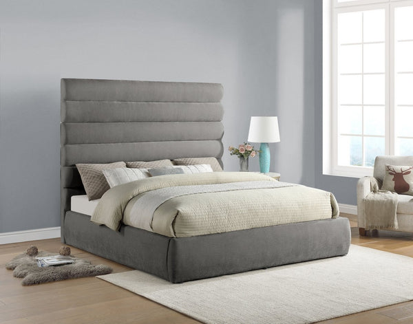 Meridian Furniture Adam Channel Tufted King Bed Soft Chenille Upholstered for Contemporary Bedrooms B1257Grey-K70