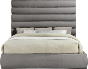 Meridian Furniture Adam Channel Tufted King Bed Soft Chenille Upholstered for Contemporary Bedrooms B1257Grey-K70