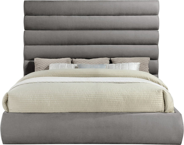 Meridian Furniture Adam Channel Tufted King Bed Soft Chenille Upholstered for Contemporary Bedrooms B1257Grey-K70