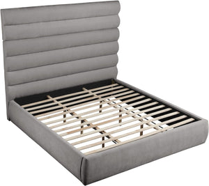 Meridian Furniture Adam Channel Tufted King Bed Soft Chenille Upholstered for Contemporary Bedrooms B1257Grey-K70