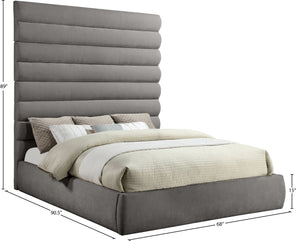Meridian Furniture Adam Channel Tufted Chenille King Bed with Slatted Platform Base for Modern Bedrooms B1257Grey-K90